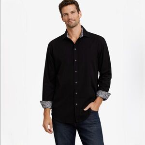 Robert Graham Black Button-Front Shirt Flip Cuff Contrast Detail Men’s M💛